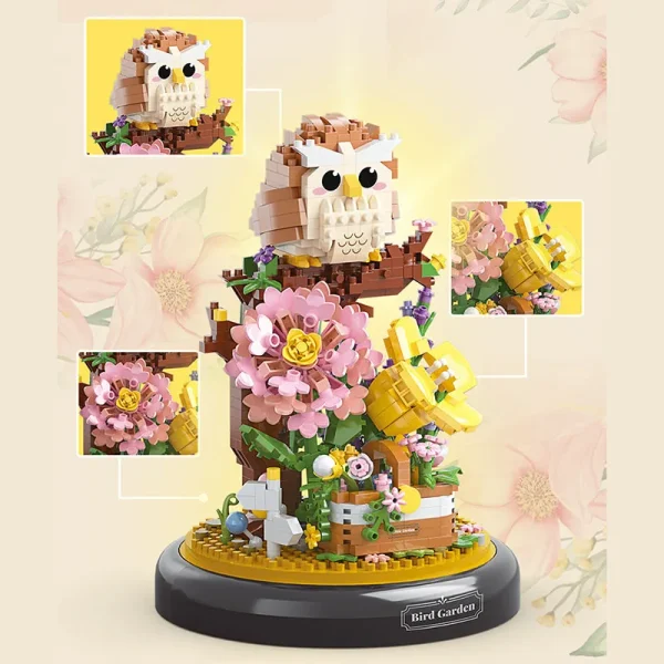 Flower Bouquet Dust Cover Panda Owl Set Building Blocks Bonsai Collection Cute Animal Educational Toys Model Kids Christmas Gift